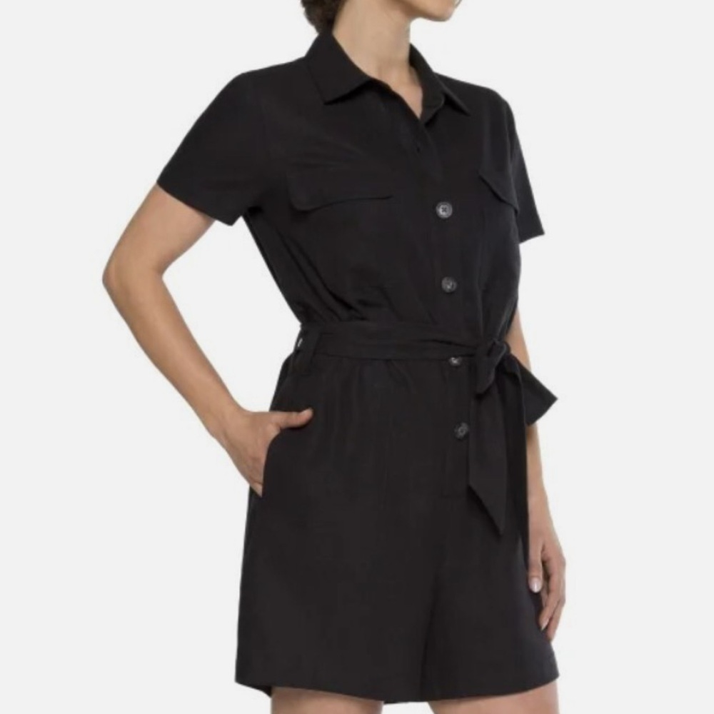 NWT Matty M Ladies Linen Blend Button Front Romper Black Size S